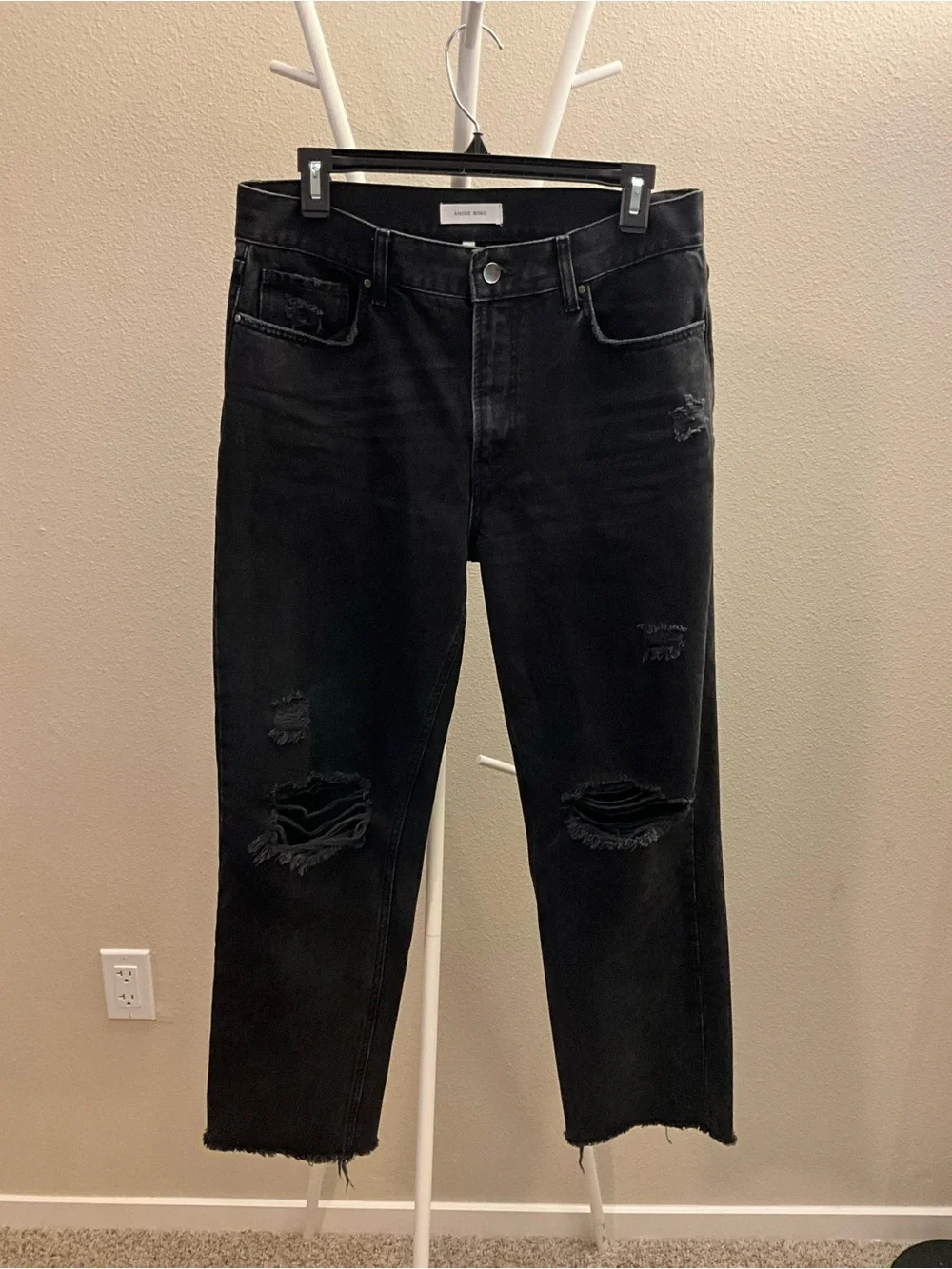 Anine Bing Black Distressed Straight leg Jeans